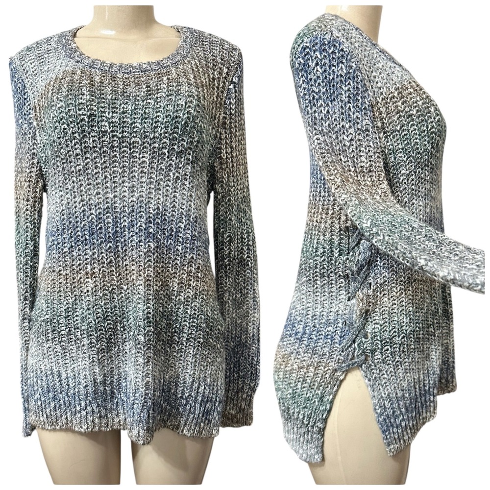 Lucky Brand Multicolor Speckled Knit Sweater‎ Women's M Crew Neck Long Sleeve